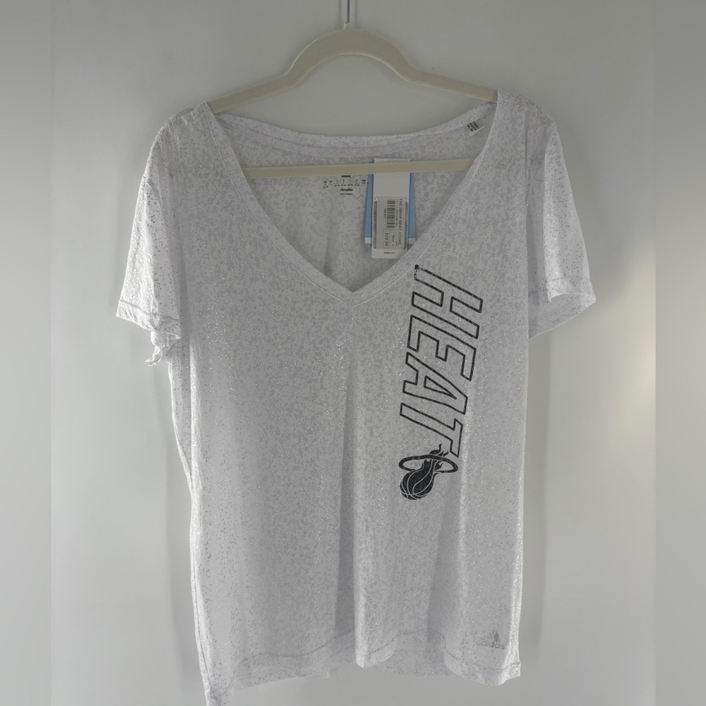 adidas White Miami Heat V-Neck Tee - Picture 1 of 8
